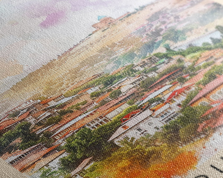 Rustavi Georgia Travel Poster Framed Canvas Print, Watercolor Painting, Scenic Wall Art, Home Decor, Georgian Landscape, Vibrant Decor