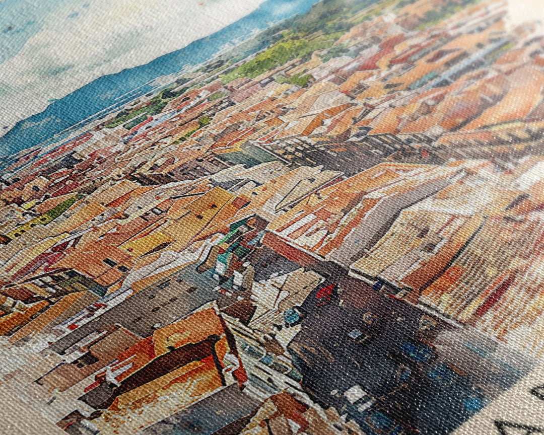 Sabadell Spain Travel Poster Framed Canvas Print, Watercolor Painting, Scenic Wall Art, Home Decor, Spanish Landscape, Artistic Art