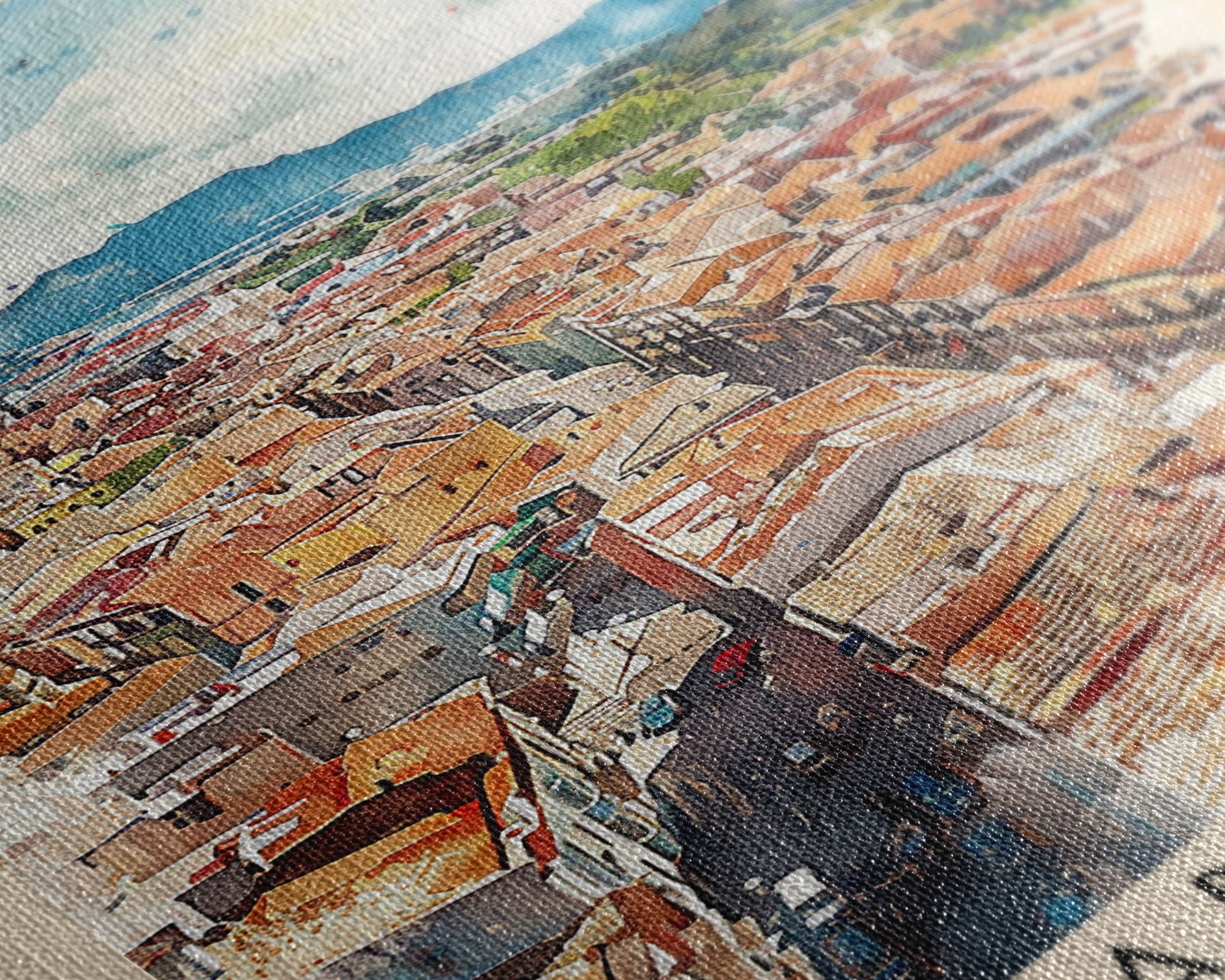 Sabadell Spain Travel Poster Framed Canvas Print, Watercolor Painting, Scenic Wall Art, Home Decor, Spanish Landscape, Artistic Art