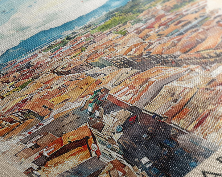 Sabadell Spain Travel Poster Framed Canvas Print, Watercolor Painting, Scenic Wall Art, Home Decor, Spanish Landscape, Artistic Art