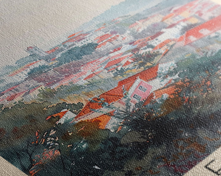 Setubal Portugal Travel Poster Framed Canvas Print, Watercolor Painting, Coastal Wall Art, Home Decor, Portuguese Seaside, Artistic Art