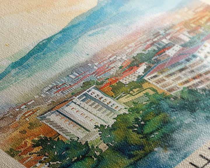 Shkoder Albania Travel Poster Framed Canvas Print, Watercolor Painting, Scenic Wall Art, Home Decor, Albanian Landscape, Classic Art