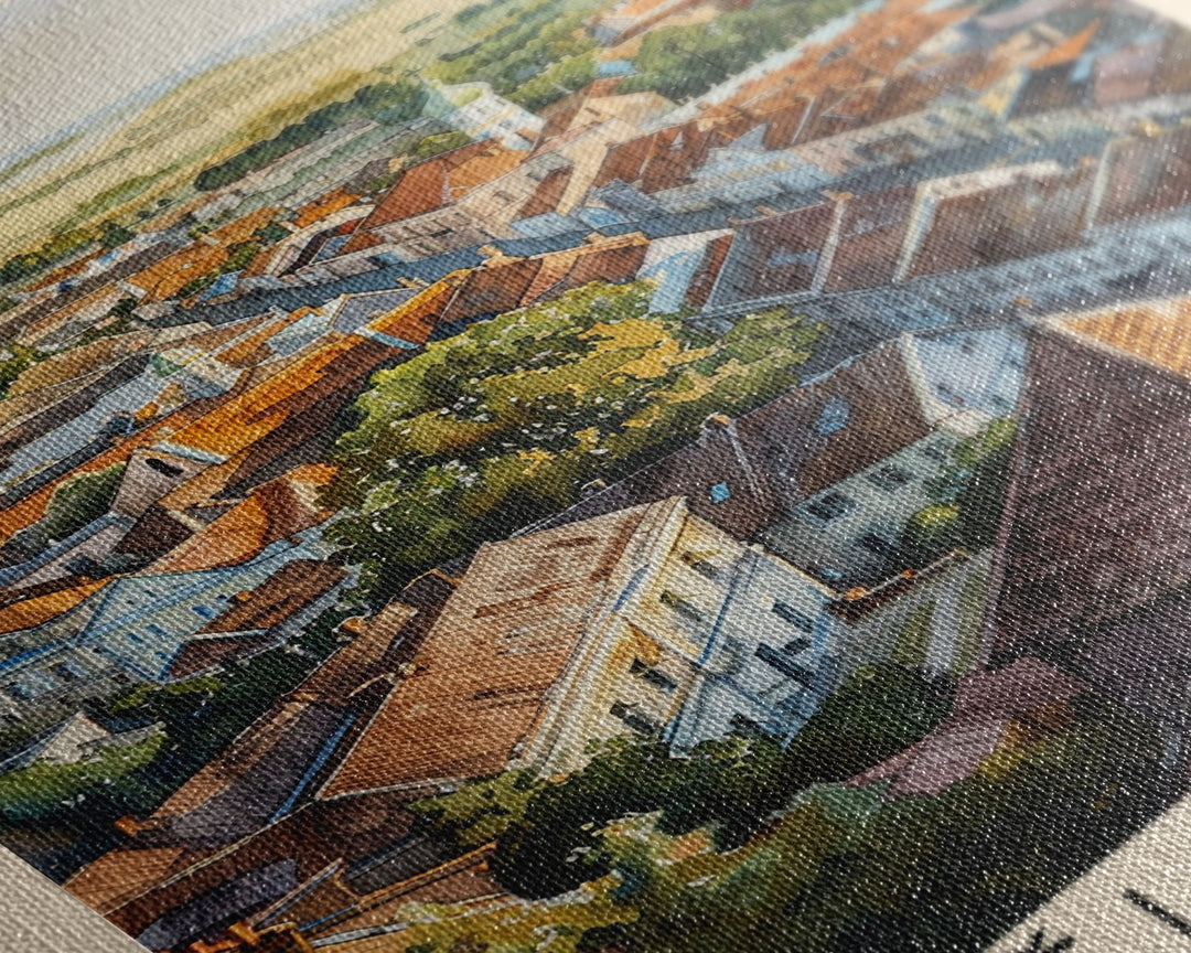 Siauliai Lithuania Travel Poster Framed Canvas Print, Watercolor Painting, Scenic Wall Art, Home Decor, Lithuanian Cityscape, Modern Decor