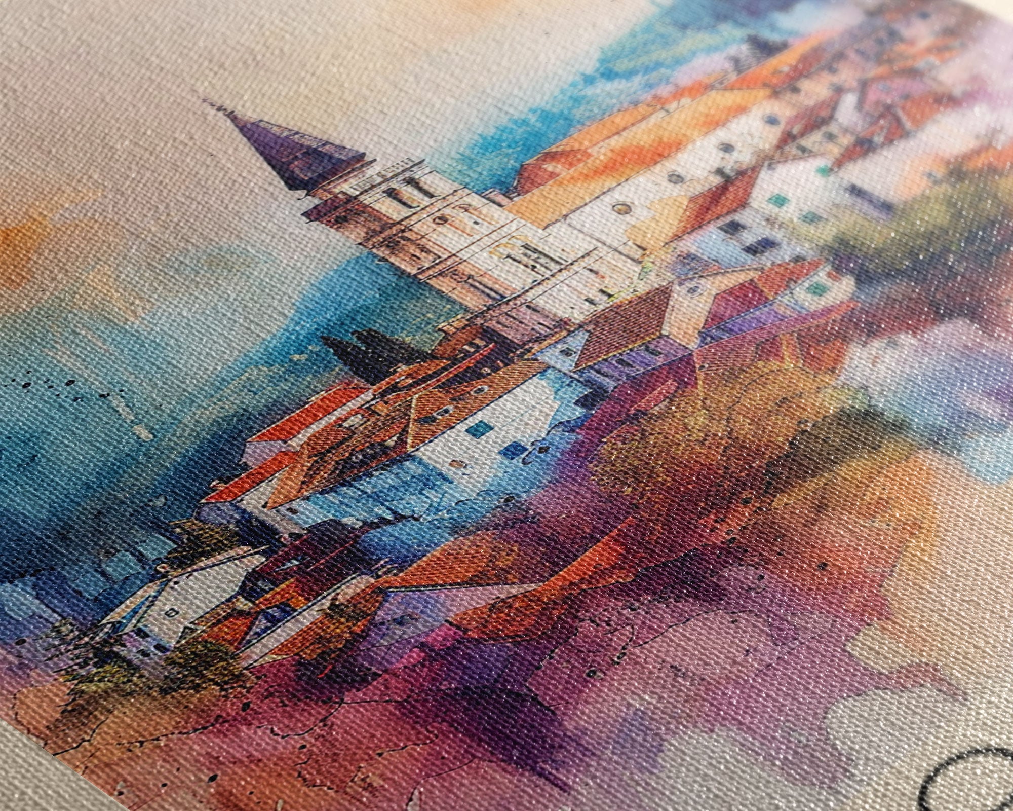 Slavonski Brod Croatia Travel Poster Framed Canvas Print, Watercolor Painting, Scenic Wall Art, Home Decor, Croatian Cityscape, Classic Art