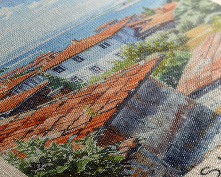 Sliven Bulgaria Travel Poster Framed Canvas Print, Watercolor Painting, Scenic Wall Art, Home Decor, Bulgarian Landscape, Artistic Decor