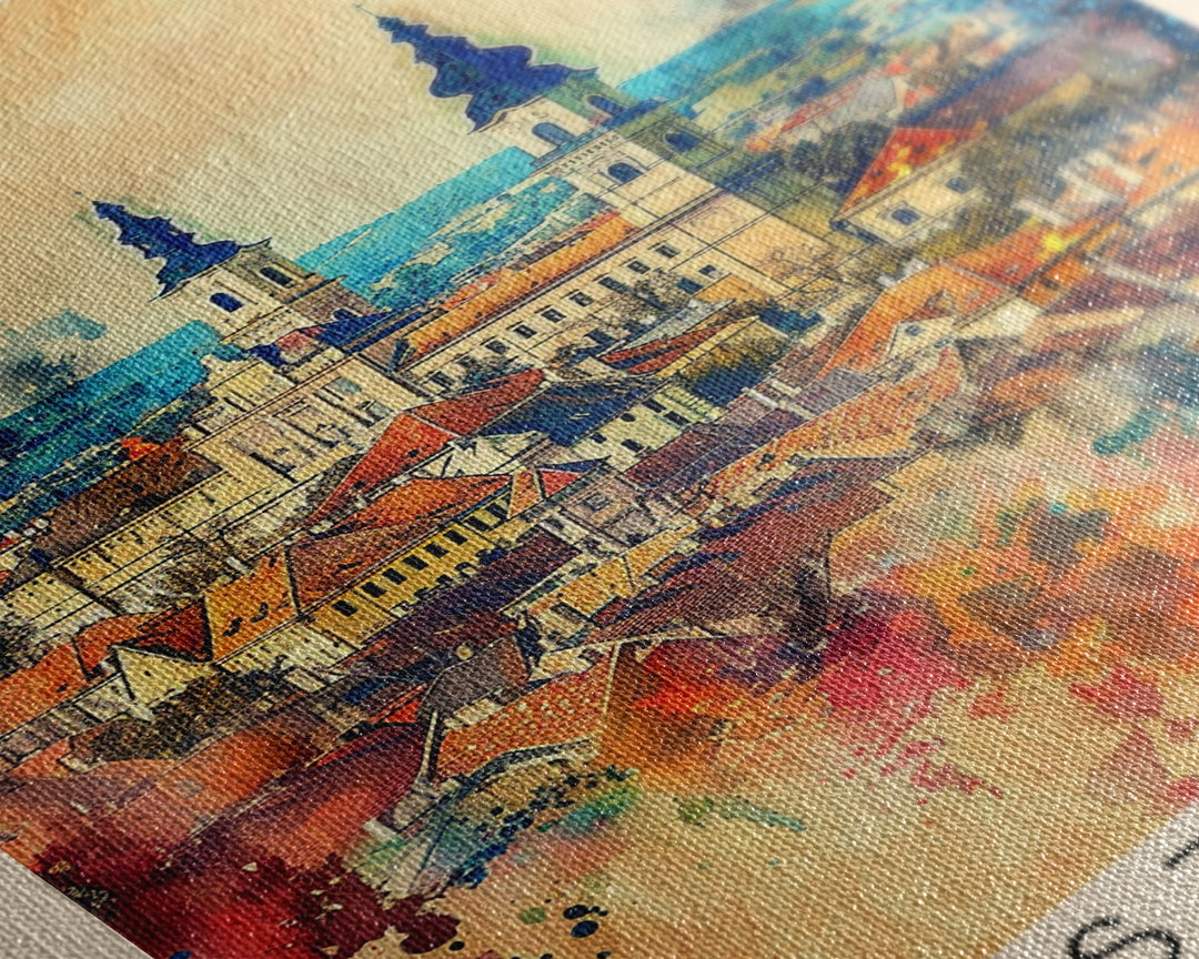 Szeged Hungary Travel Poster Framed Canvas Print, Watercolor Painting, Scenic Wall Art, Home Decor, Hungarian Cityscape, Vibrant Art