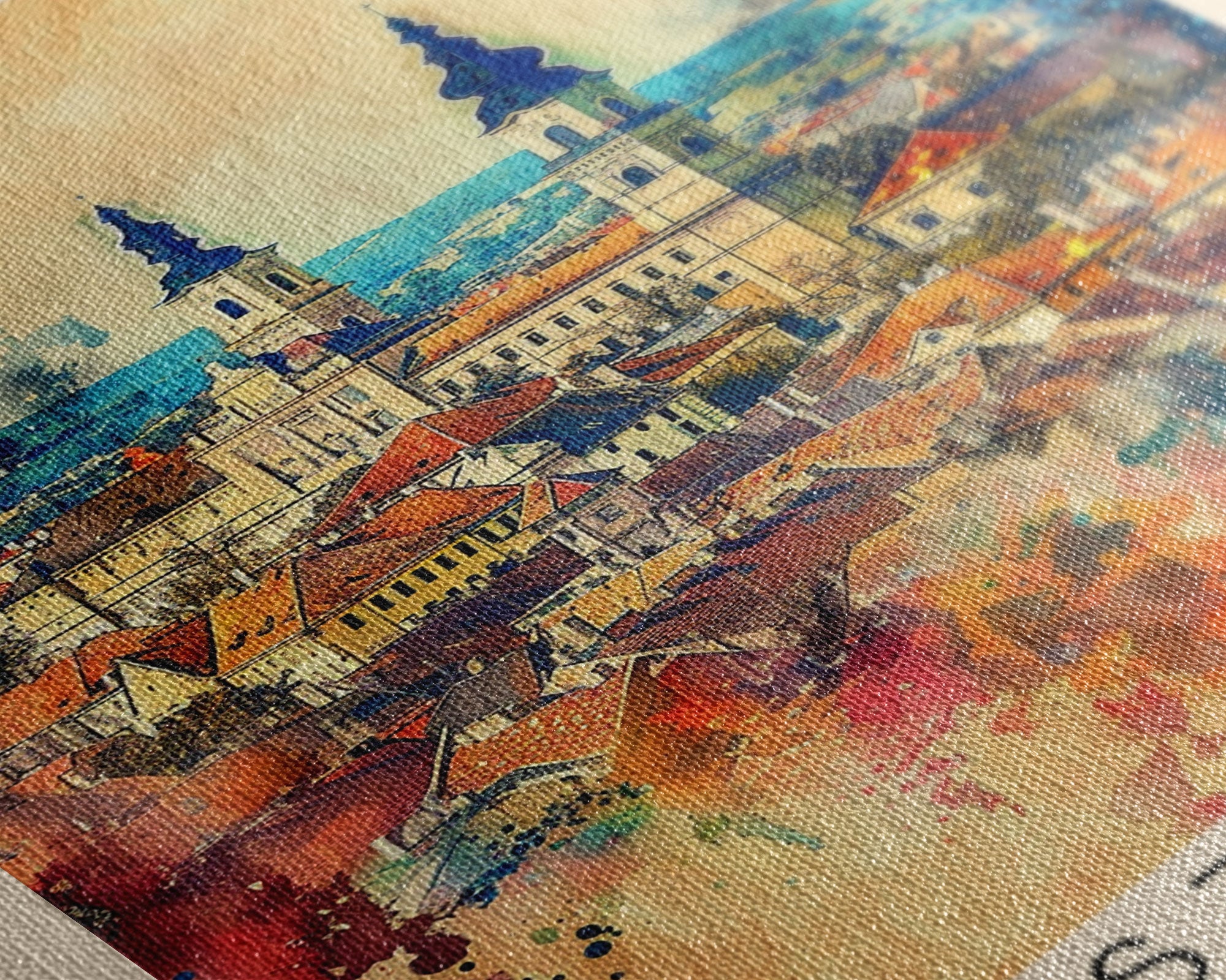 Szeged Hungary Travel Poster Framed Canvas Print, Watercolor Painting, Scenic Wall Art, Home Decor, Hungarian Cityscape, Vibrant Art