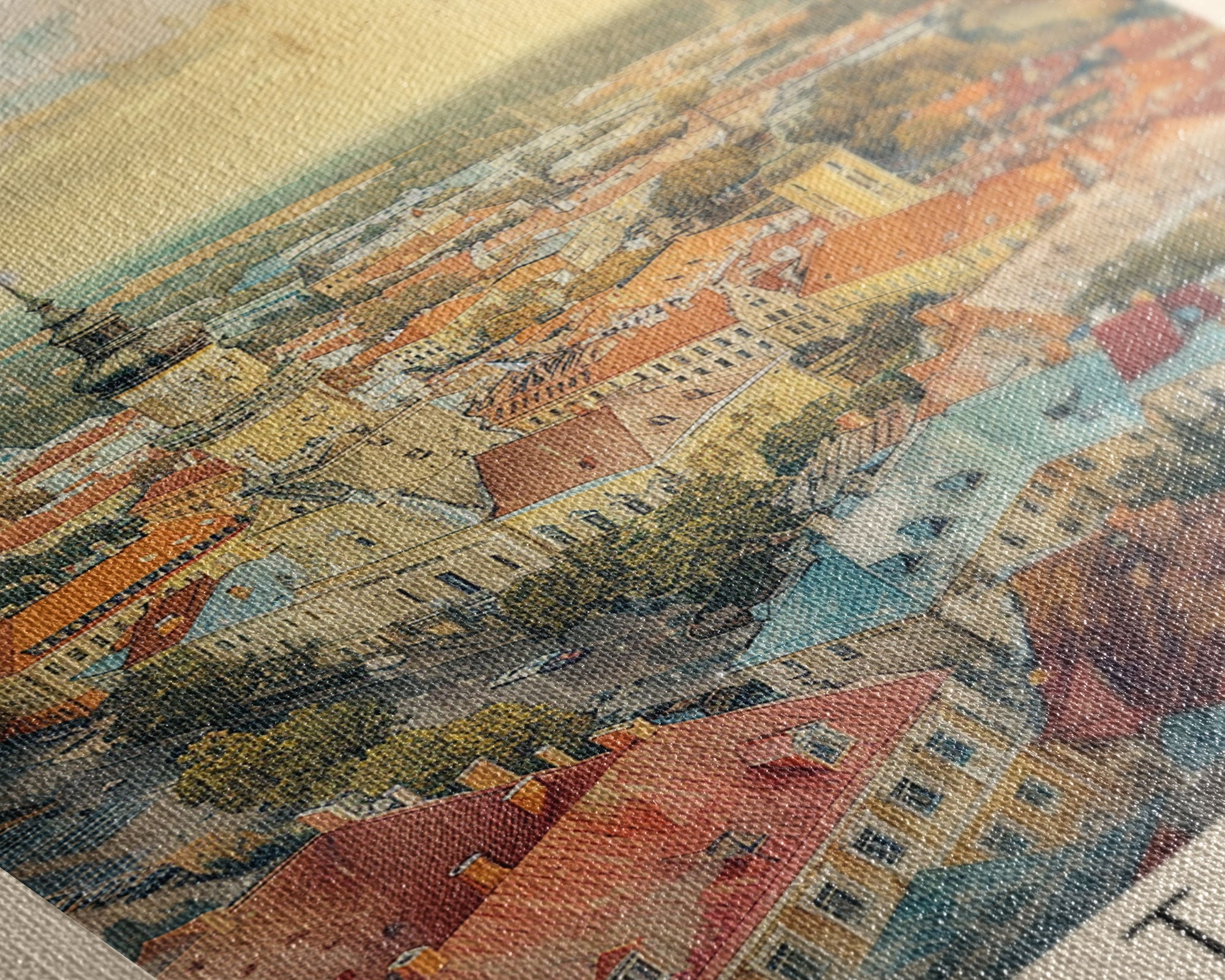 Tartu Estonia Travel Poster Framed Canvas Print, Watercolor Painting, Scenic Wall Art, Home Decor, Estonian Cityscape, Modern Decor