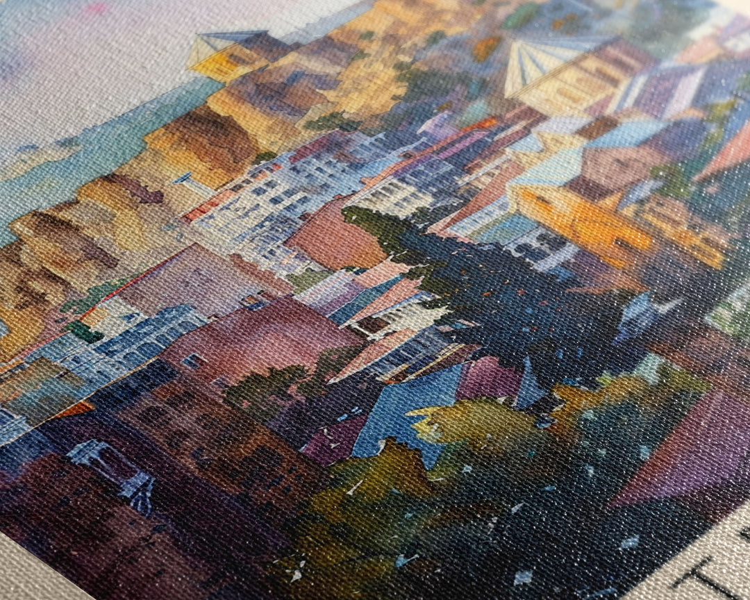 Tbilisi Georgia Travel Poster Framed Canvas Print, Watercolor Painting, Urban Wall Art, Home Decor, Georgian Cityscape, Artistic Decor