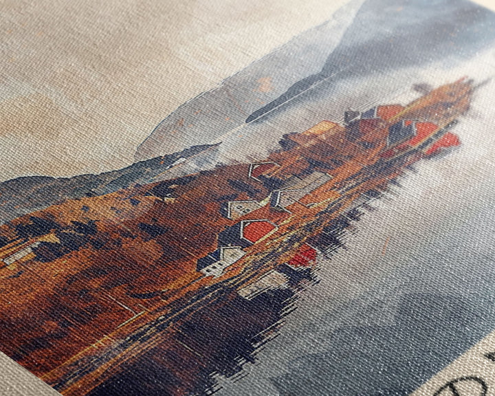 Tonsberg Norway Travel Poster Framed Canvas Print, Watercolor Painting, Coastal Wall Art, Home Decor, Norwegian Seaside, Coastal Charm