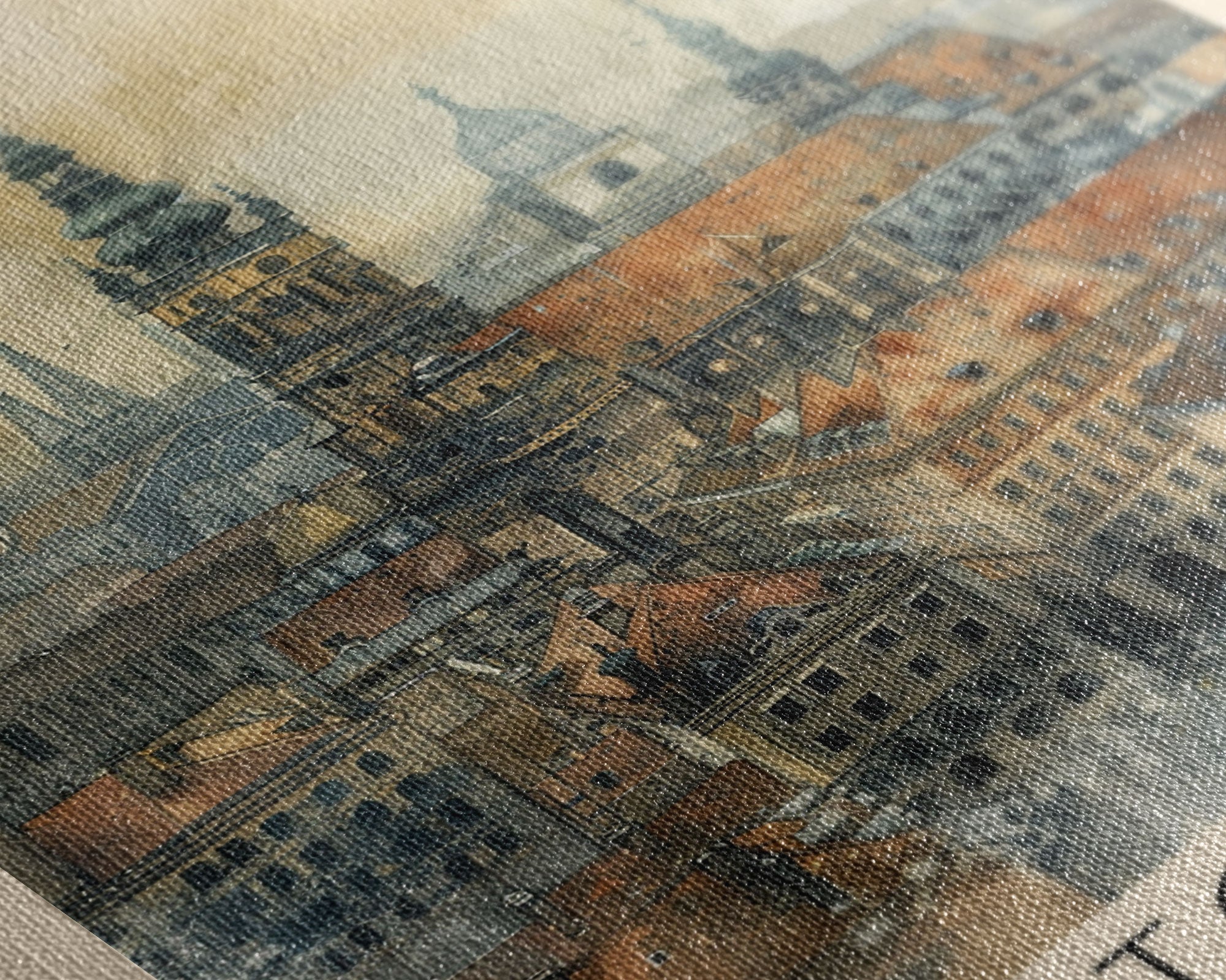 Torun Poland Travel Poster Framed Canvas Print, Watercolor Painting, Historic Wall Art, Home Decor, Polish Cityscape, Medieval Art