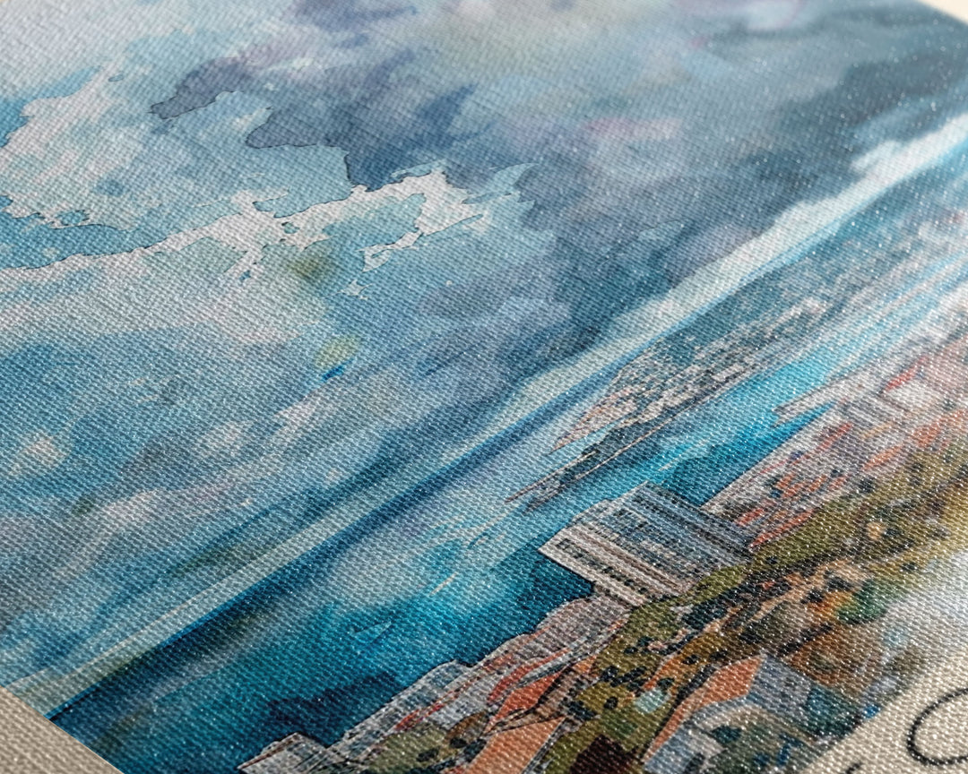 Toulon France Travel Poster Framed Canvas Print, Watercolor Painting, Coastal Wall Art, Home Decor, French Seaside, Nautical Decor