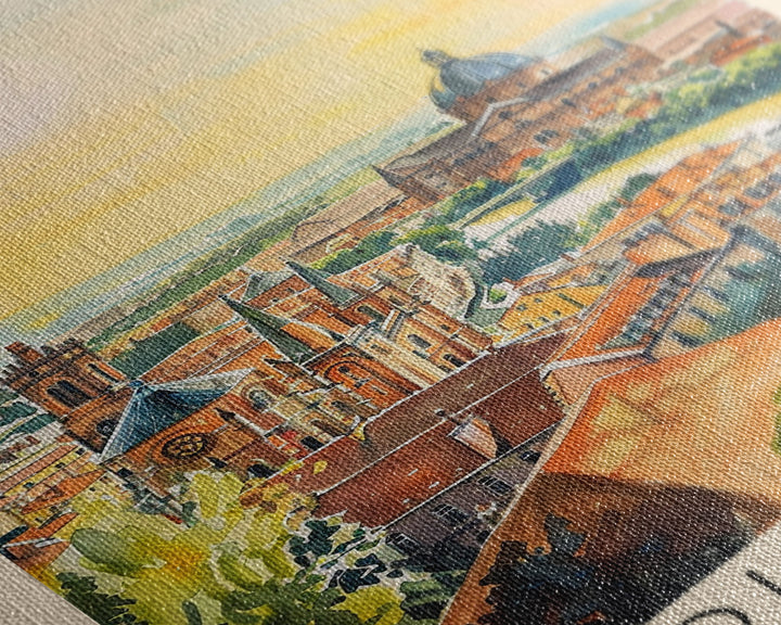 Toulouse France Travel Poster Framed Canvas Print, Watercolor Painting, Urban Wall Art, Home Decor, French Architecture, Stylish Decor