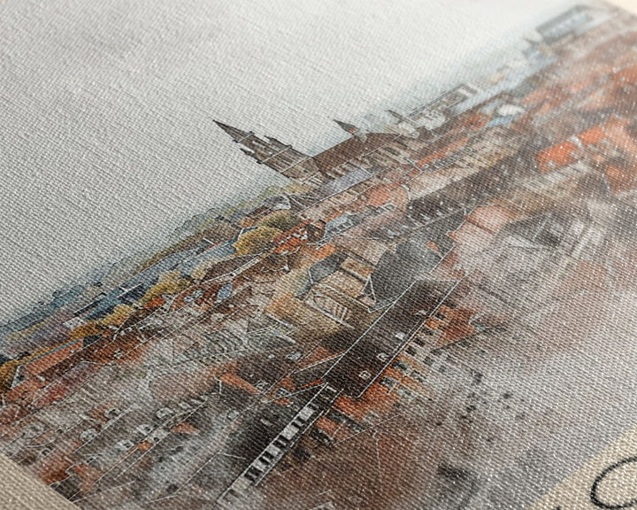 Tournai Belgium Travel Poster Framed Canvas Print, Watercolor Painting, Historic Wall Art, Home Decor, Belgian Cityscape, Heritage Art