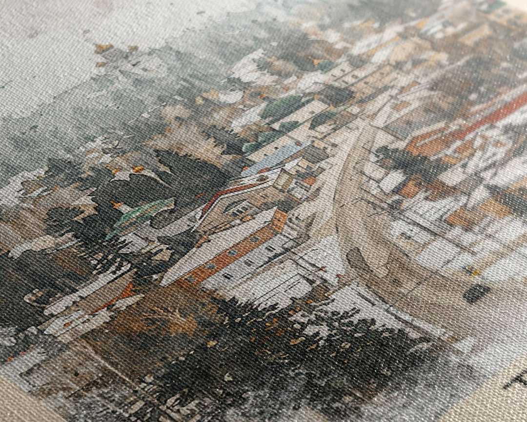 Tula Russia Travel Poster Framed Canvas Print, Watercolor Painting, Urban Wall Art, Home Decor, Russian Cityscape, Classic Art