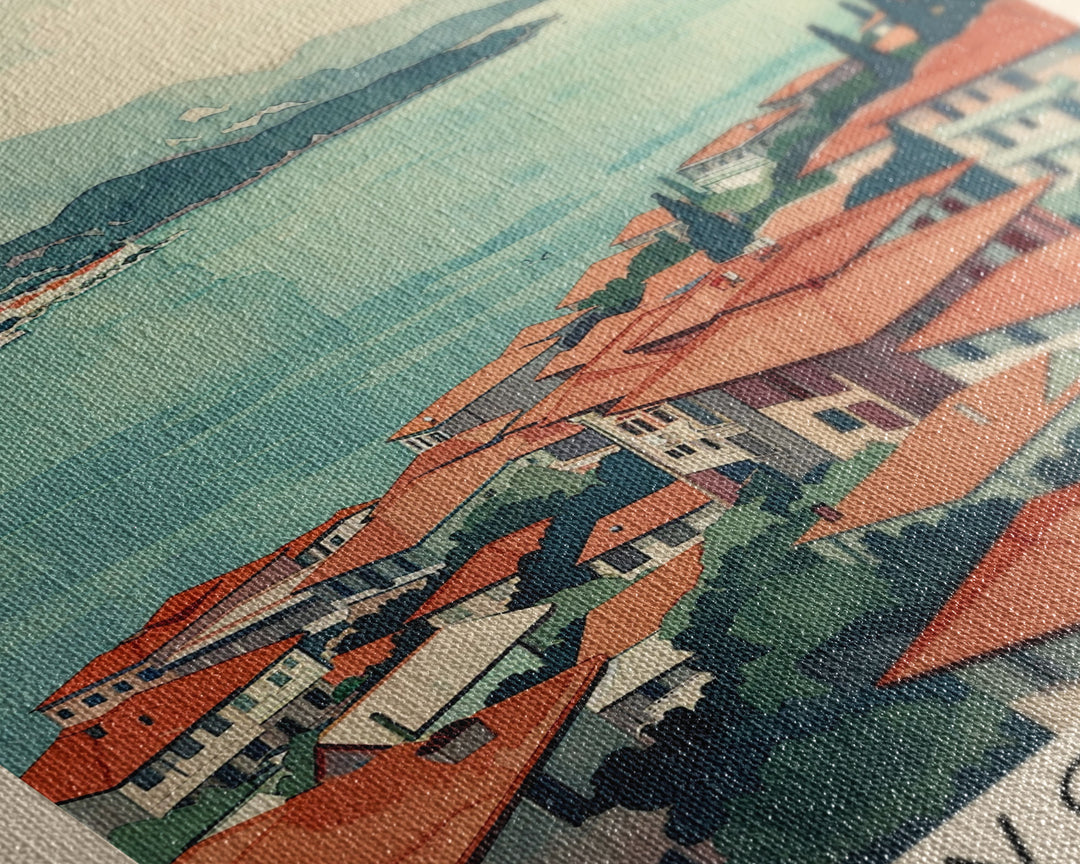 Volos Greece Travel Poster Framed Canvas Print, Watercolor Painting, Coastal Wall Art, Home Decor, Greek Seaside, Mediterranean Art