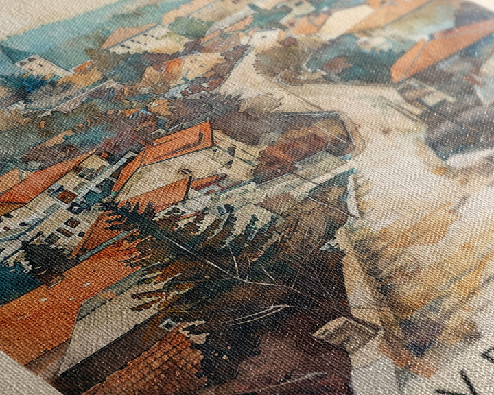 Vranje Serbia Travel Poster Framed Canvas Print, Watercolor Painting, Scenic Wall Art, Home Decor, Serbian Landscape, Traditional Art