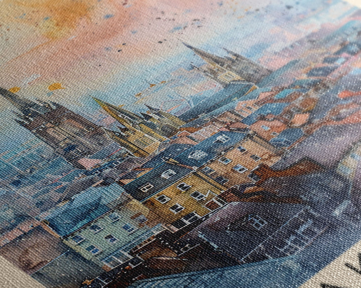 Wakefield United Kingdom Travel Poster Framed Canvas Print, Watercolor Painting, Urban Wall Art, Home Decor, British Cityscape, Elegant Decor