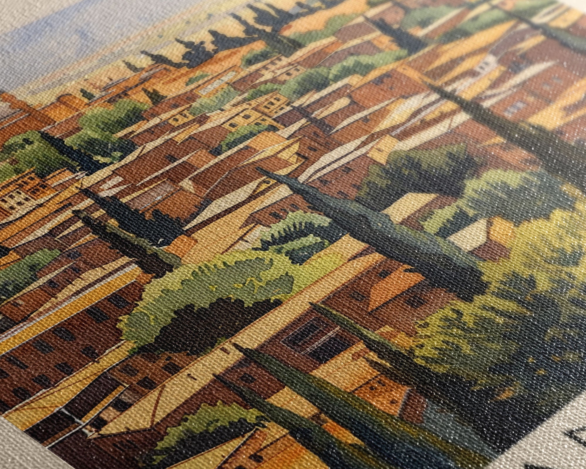 Historical Sanliurfa Panorama, Framed Canvas Print, Perfect for Bedroom Art, Travel Poster, Rustic Home Decoration, Watercolor Painting