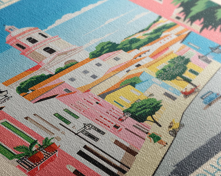 Agualva-Cacém Portugal Travel Poster Framed Canvas Print, Midcentury Modern Art, Pop Art Decor, Scenic View Wall Art, Vacation Gift, Home Decoration, Living Room Print