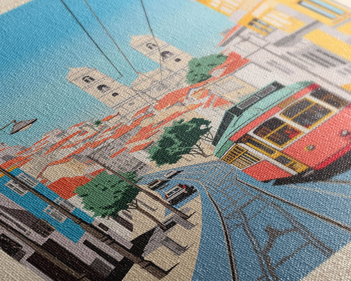 Amadora Portugal Travel Poster Framed Canvas Print, Midcentury Modern Art, Pop Art Decor, Wall Art, Vacation Gift, Living Room Decoration, Scenic Print