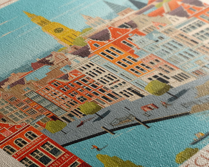 Antwerp Belgium Travel Poster Framed Canvas Print, Midcentury Modern Art, Pop Art Wall Decor, Home Decor, Vacation Gift, Living Room Art