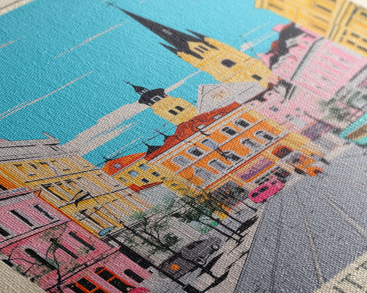 Arad Romania Travel Poster Framed Canvas Print, Midcentury Modern Art, Pop Art Wall Decor, Home Decor, Vacation Gift, Living Room Art