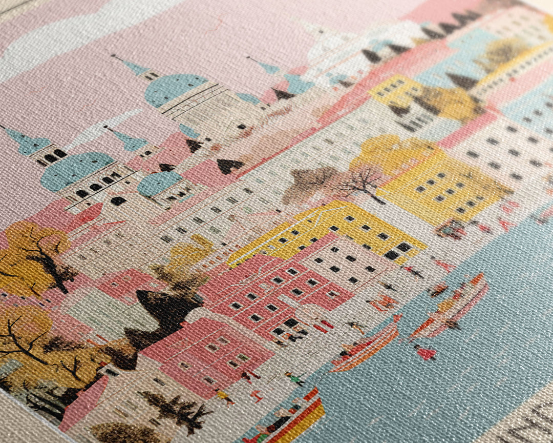 Astrakhan Russia Travel Poster Framed Canvas Print, Midcentury Modern Art, Pop Art Wall Decor, Home Decor, Vacation Gift, Living Room Art