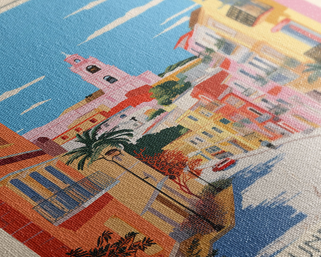 Badajoz Spain Travel Poster Framed Canvas Print, Midcentury Modern Art, Pop Art Wall Decor, Home Decor, Vacation Gift, Living Room Art