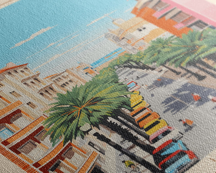 Badalona Spain Travel Poster Framed Canvas Print, Midcentury Modern Art, Pop Art Wall Decor, Home Decor, Vacation Gift, Living Room Art