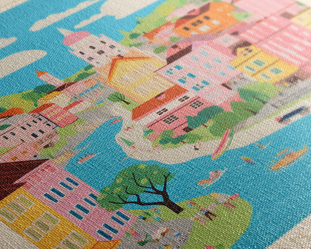 Banja Luka Bosnia Travel Poster Framed Canvas Print, Midcentury Modern Art, Pop Art Wall Decor, Home Decor, Vacation Gift, Living Room Art