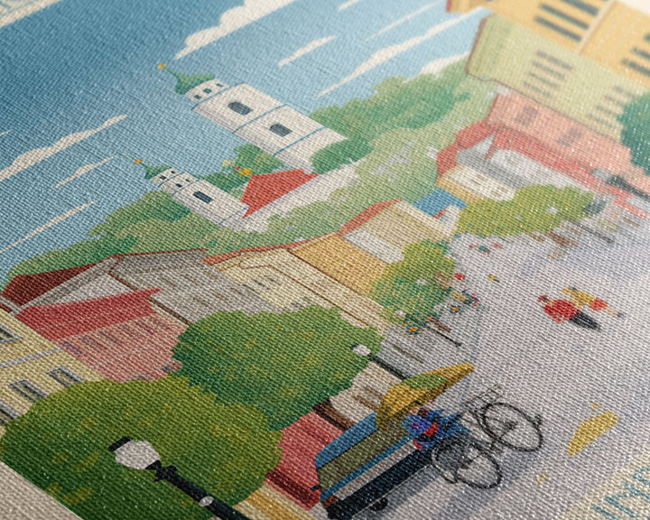 Banská Bystrica City in Slovakia Slovakia Travel Poster Framed Canvas Print, Midcentury Modern Art, Pop Art Wall Decor, Home Decor, Vacation Gift, Living Room Art