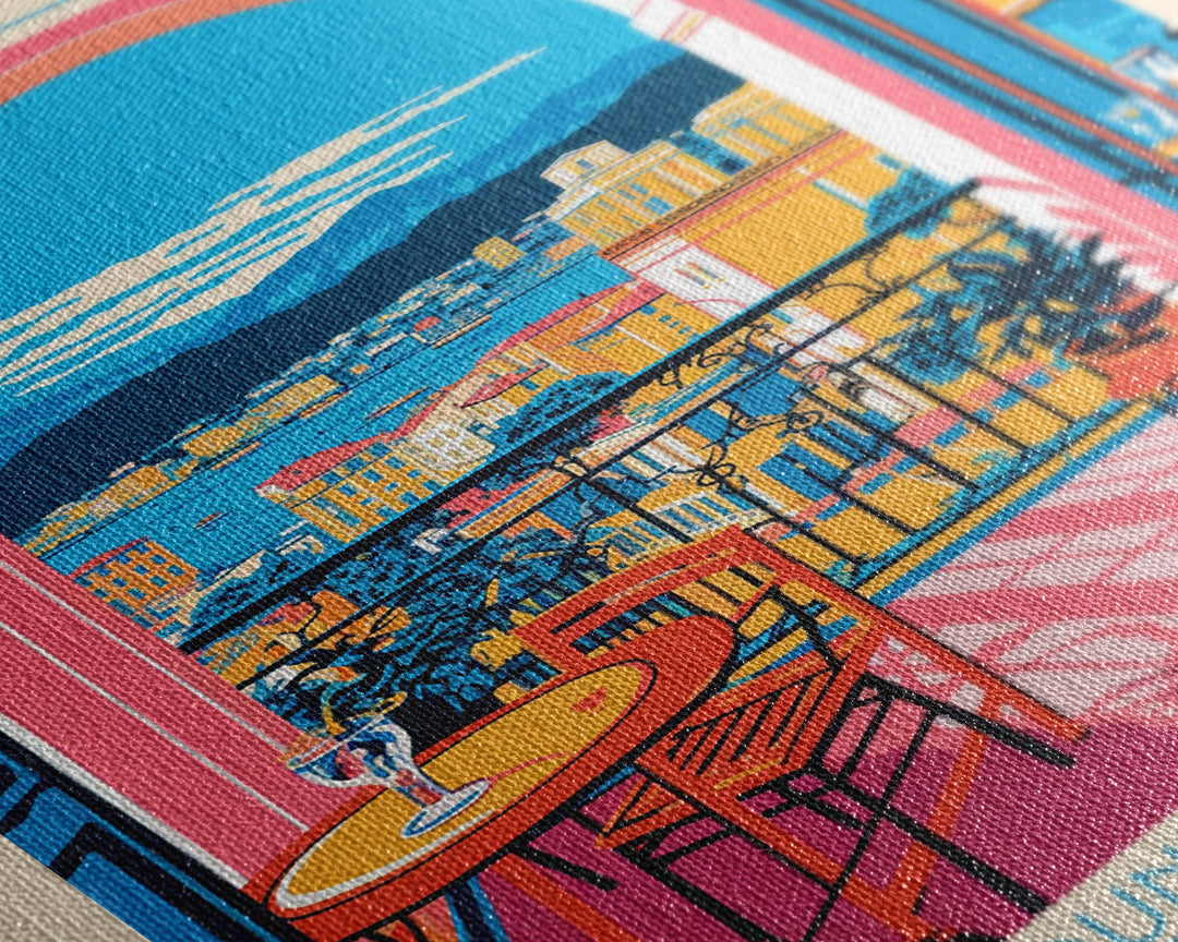 Bar Montenegro Travel Poster Framed Canvas Print, Midcentury Modern Art, Pop Art Wall Decor, Home Decor, Vacation Gift, Living Room Art