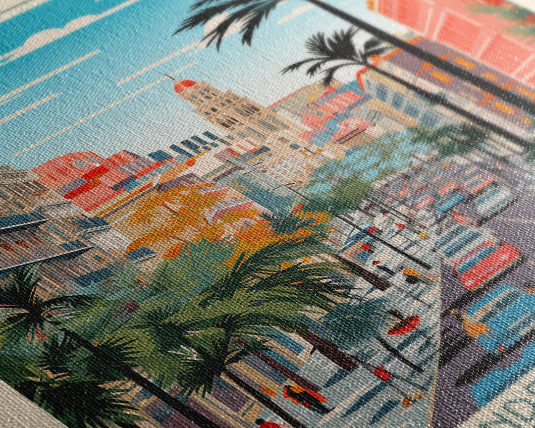 Barcelona Spain Travel Poster Framed Canvas Print, Midcentury Modern Art, Pop Art Wall Decor, Home Decor, Vacation Gift, Living Room Art