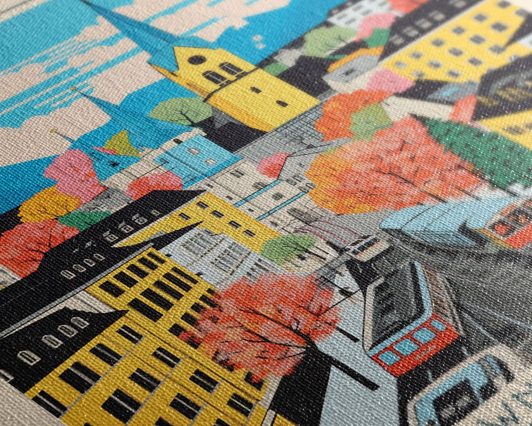 Basel Switzerland Travel Poster Framed Canvas Print, Midcentury Modern Art, Pop Art Wall Decor, Home Decor, Vacation Gift, Living Room Art