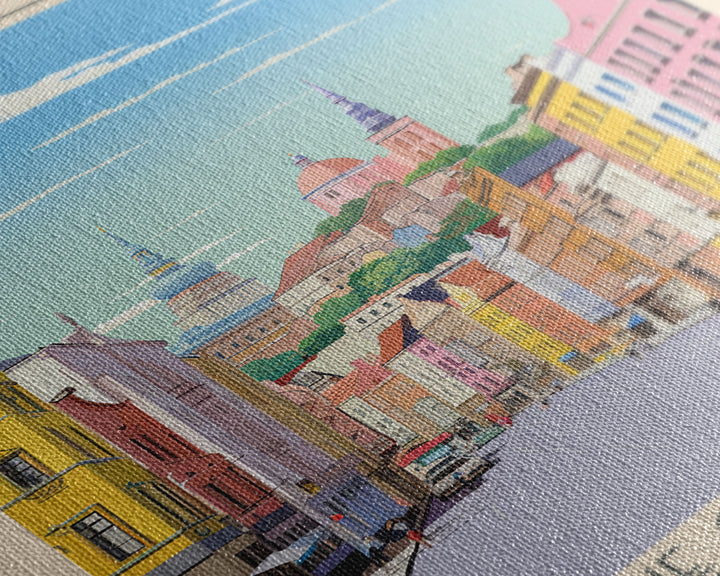 Białystok Poland Travel Poster Framed Canvas Print, Midcentury Modern Art, Pop Art Wall Decor, Home Decor, Vacation Gift, Living Room Art