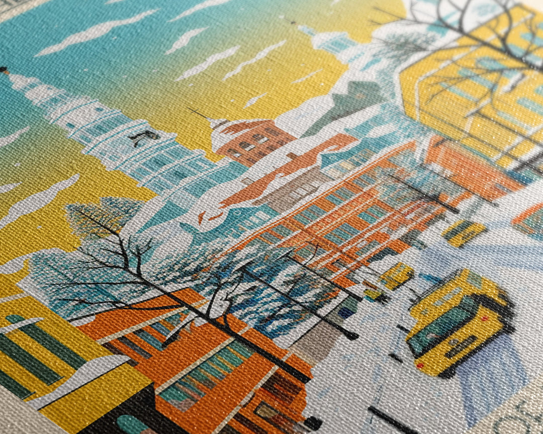 Blagoveshchensk Russia Travel Poster Framed Canvas Print, Midcentury Modern Art, Pop Art Home Decor, Scenic Wall Art, Unique Gift