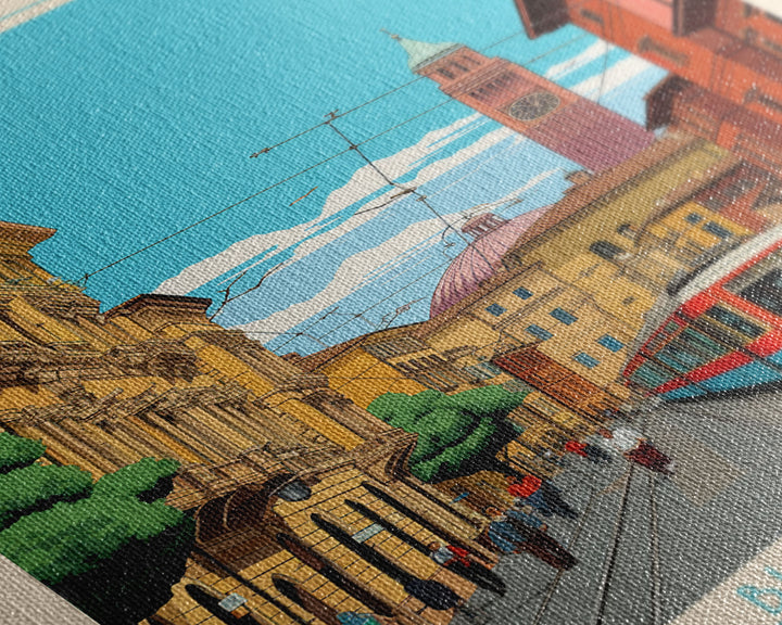 Bologna Italy Travel Poster Framed Canvas Print, Vintage Style, Pop Art Home Decor, Scenic Wall Art, Living Room Decoration, Artistic Gift