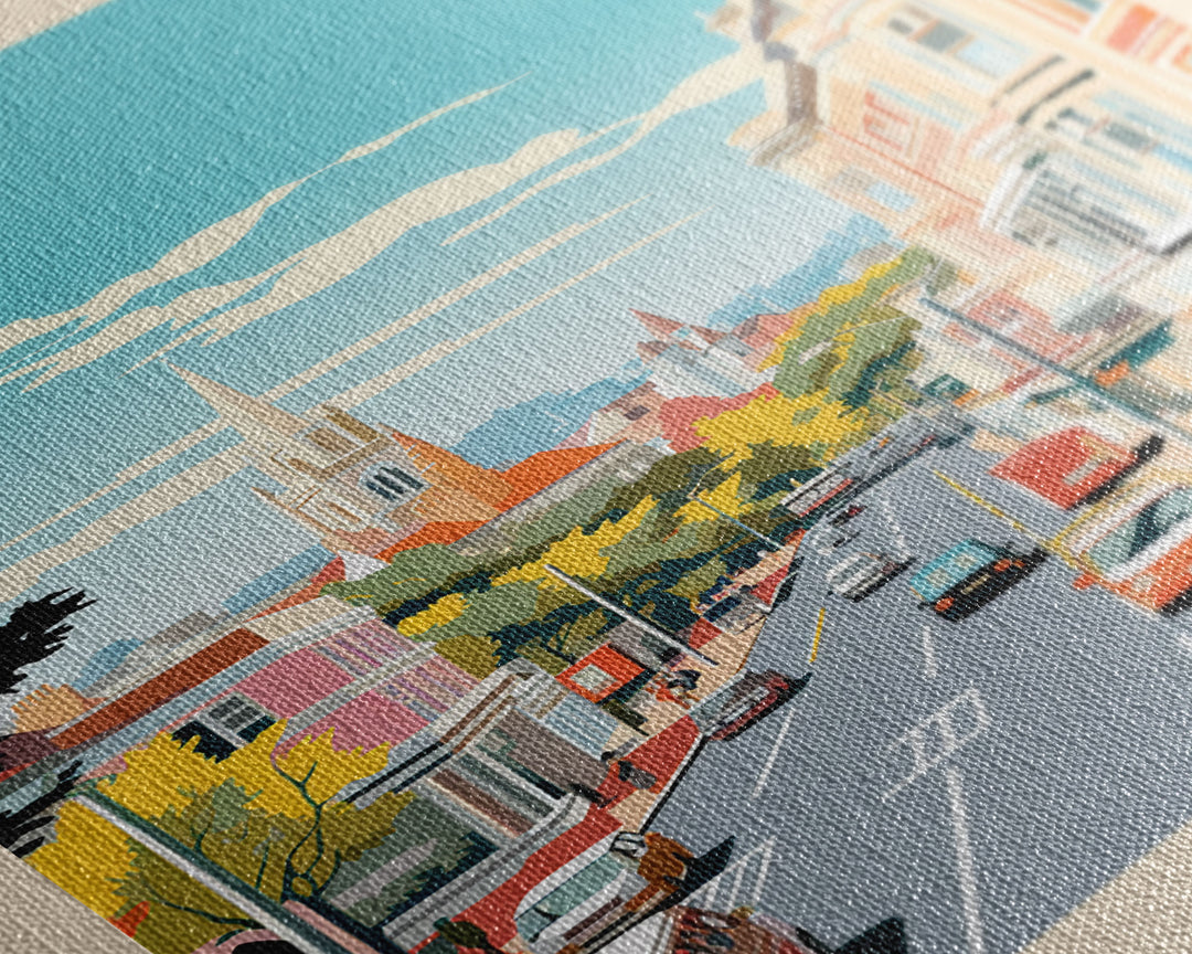 Bournemouth United Kingdom Travel Poster Framed Canvas Print, Midcentury Modern Art, Pop Art Wall Decor, Scenic Wall Art, Living Room Art