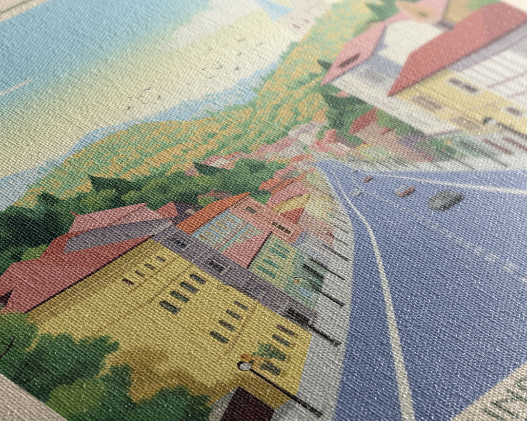 Brașov Romania Travel Poster Framed Canvas Print, Midcentury Modern Art, Pop Art Wall Decor, Home Decor, Vacation Gift, Living Room Art