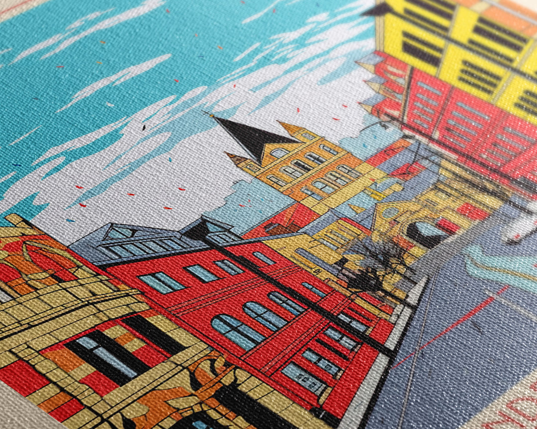 Bradford United Kingdom Travel Poster Framed Canvas Print, Midcentury Modern Art, Pop Art Wall Decor, Home Decor, Vacation Gift, Living Room Art