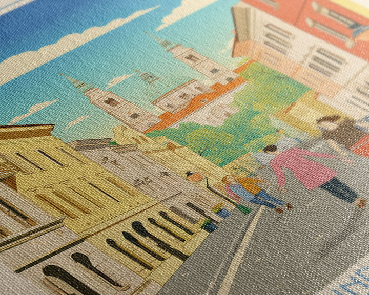 Bratislava Slovakia Travel Poster Framed Canvas Print, Midcentury Modern Art, Pop Art Wall Decor, Home Decor, Vacation Gift, Living Room Art