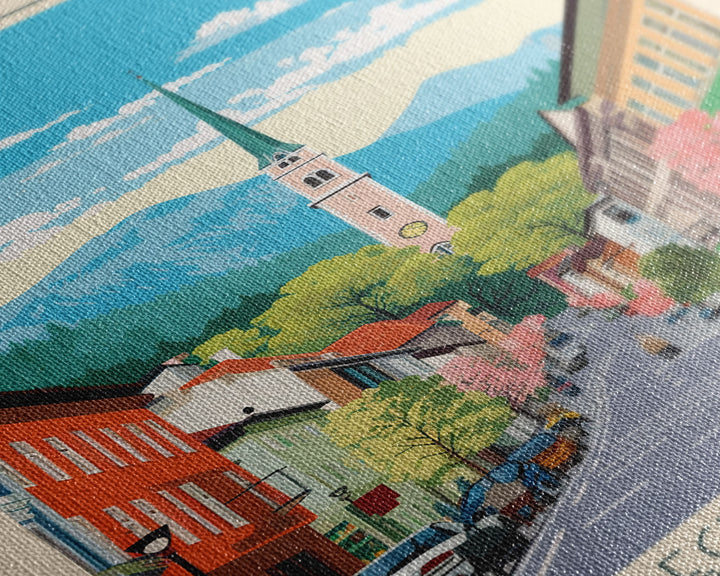 Brčko Bosnia and Herzegovina Travel Poster Framed Canvas Print, Midcentury Modern Art, Pop Art Wall Decor, Home Decor, Living Room Art