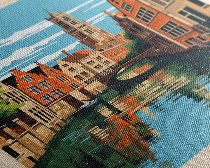 Bruges Belgium Travel Poster Framed Canvas Print, Vintage Style, Pop Art Home Decor, Scenic Wall Art, Living Room Decoration, Artistic Gift