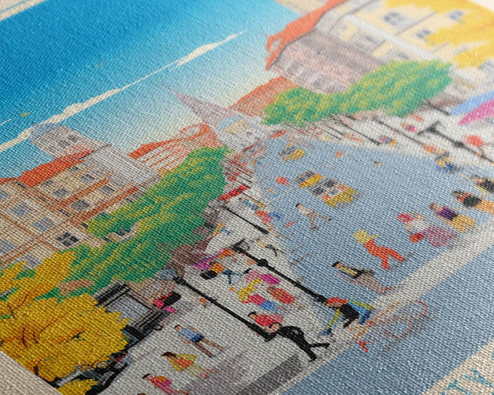 Burgas Bulgaria Travel Poster Framed Canvas Print, Midcentury Modern Art, Pop Art Wall Decor, Home Decor, Vacation Gift, Living Room Art