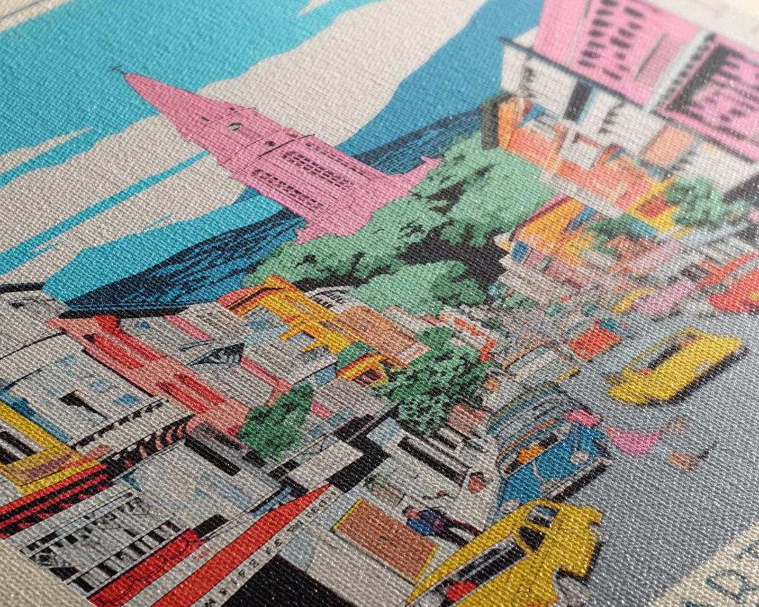 Bursa Turkey Travel Poster Framed Canvas Print, Midcentury Modern Art, Pop Art Wall Decor, Scenic Wall Art, Living Room Art