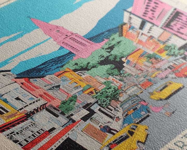 Bursa Turkey Travel Poster Framed Canvas Print, Midcentury Modern Art, Pop Art Wall Decor, Scenic Wall Art, Living Room Art