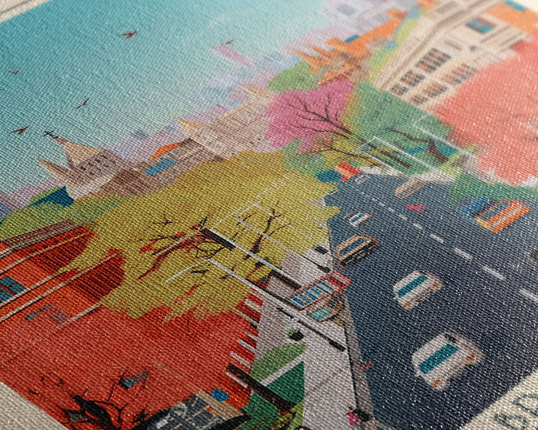 Cardiff United Kingdom Travel Poster Framed Canvas Print, Midcentury Modern Art, Pop Art Wall Decor, Home Decor, Vacation Gift, Living Room Art