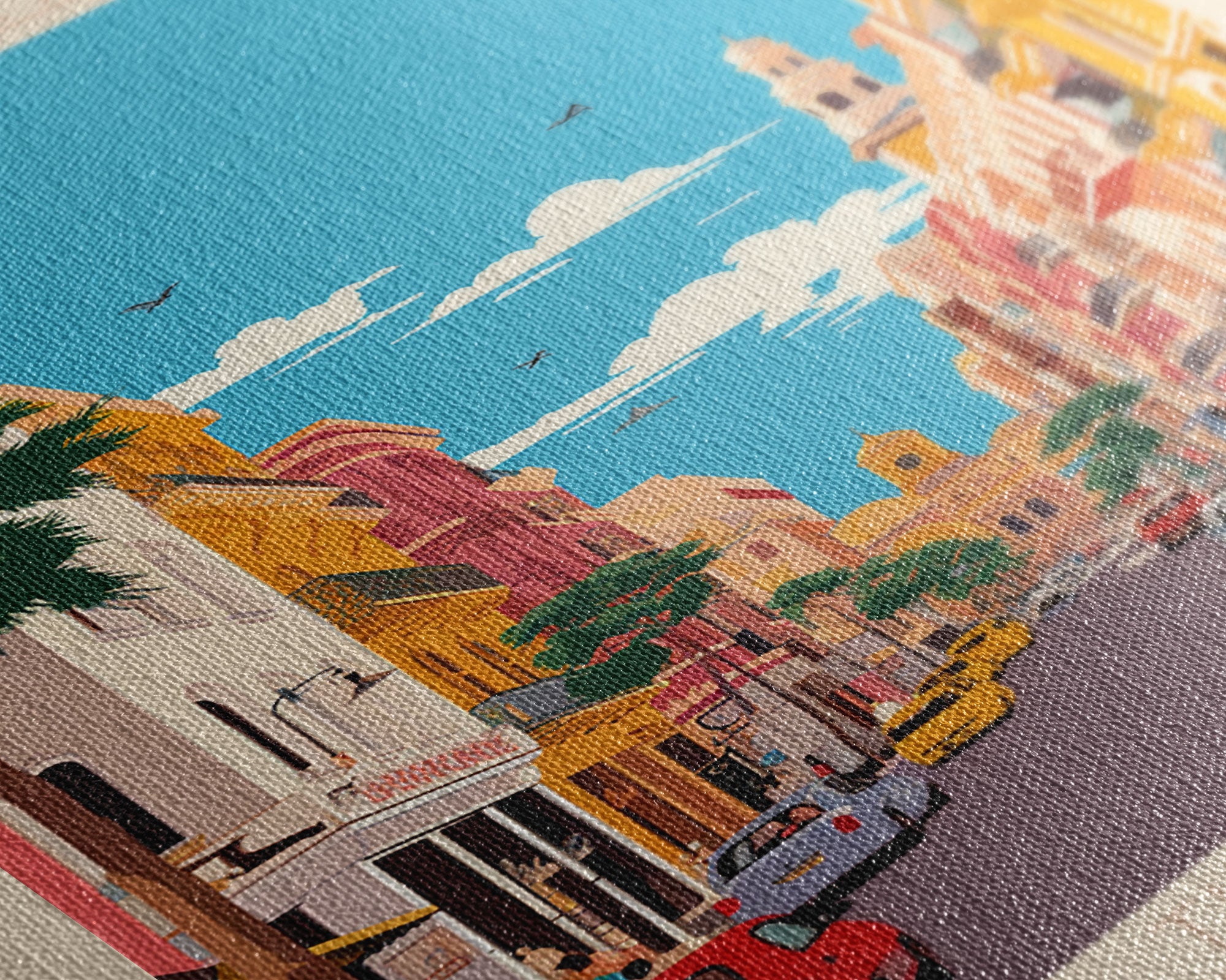 Castellón de la Plana Spain Travel Poster Framed Canvas Print, Midcentury Modern Art, Pop Art Wall Decor, Home Decor, Vacation Gift, Living Room Art