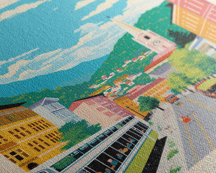 Cazin Bosnia and Herzegovina Travel Poster Framed Canvas Print, Midcentury Modern Art, Pop Art Wall Decor, Home Decor, Living Room Art